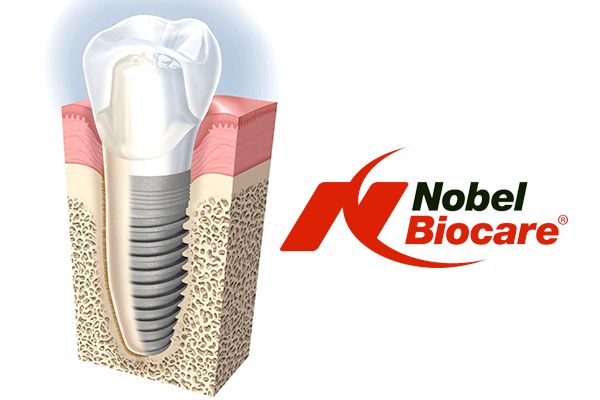 Nobel Biocare denture implants log and illustration
